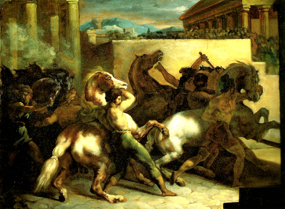 Theodore   Gericault la course de chevaux libres